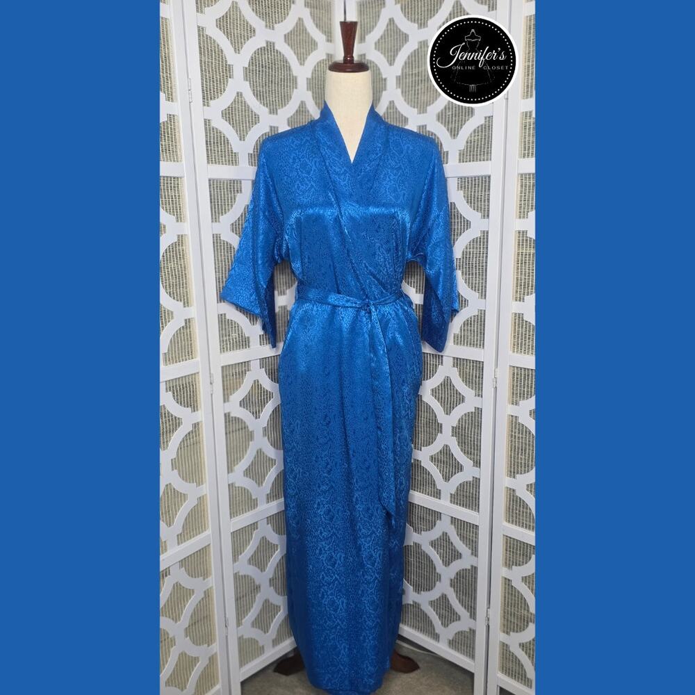 Jayre California Vintage Blue Satin Snakeskin Pattern Long Kimono Robe Size P